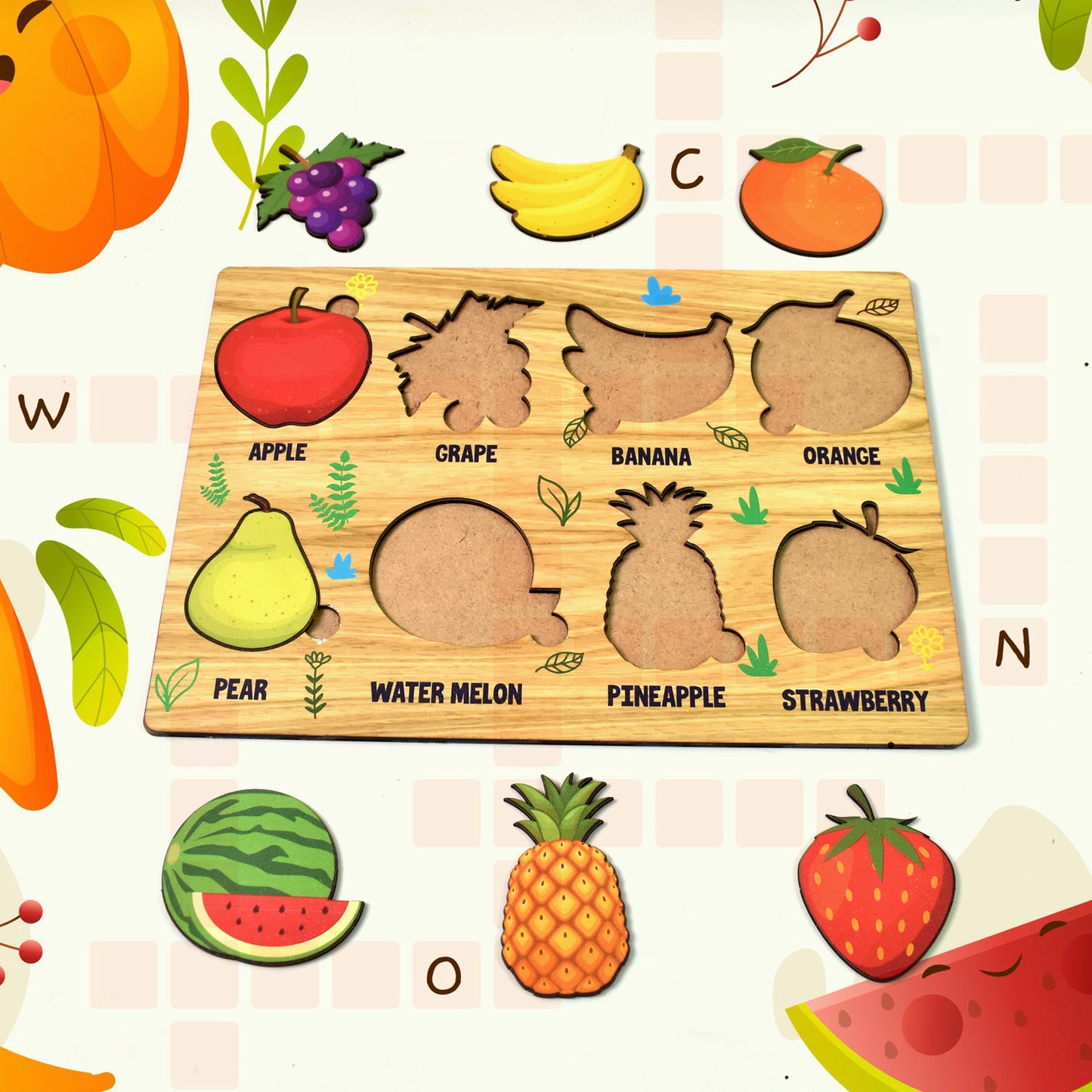 Wooden Puzzle Learning Board For Kids - (1 Pc Mix Design Random)
