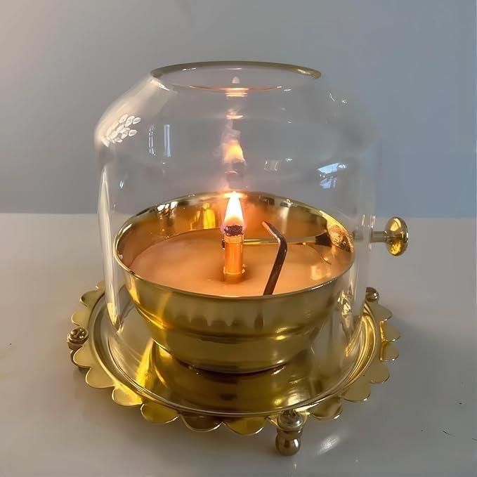Golden Brass Akhand Diya Oil Lamp with Rotating Wick