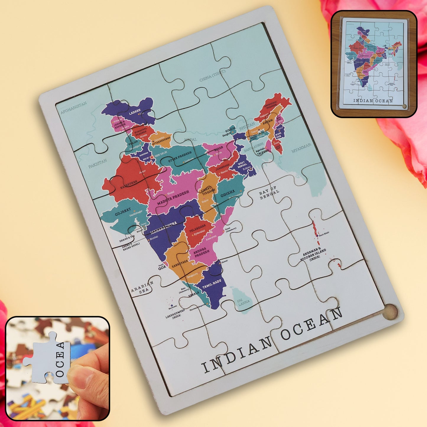 Wooden Puzzle Learning Board For Kids - (1 Pc  Mix Design  Random)
