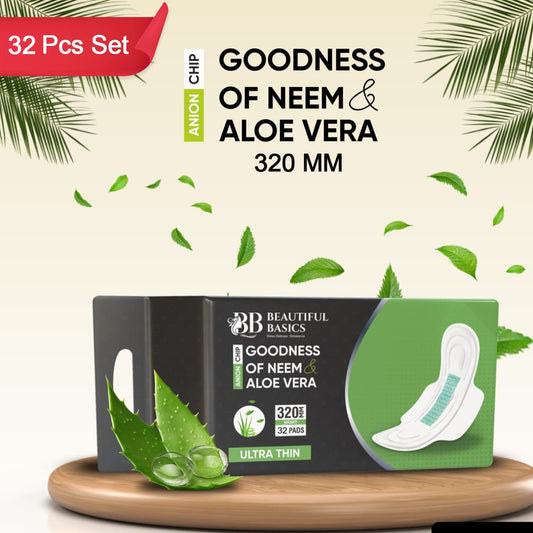 0982 Sanitary Pads For Women With Goodness Of Neem  Aloe Vera  Ultra Thin  Leakage Protection  Ph Balance  With Antibacterial Anion Chip  5x More Absorbance (320 Mm  32 Pads)